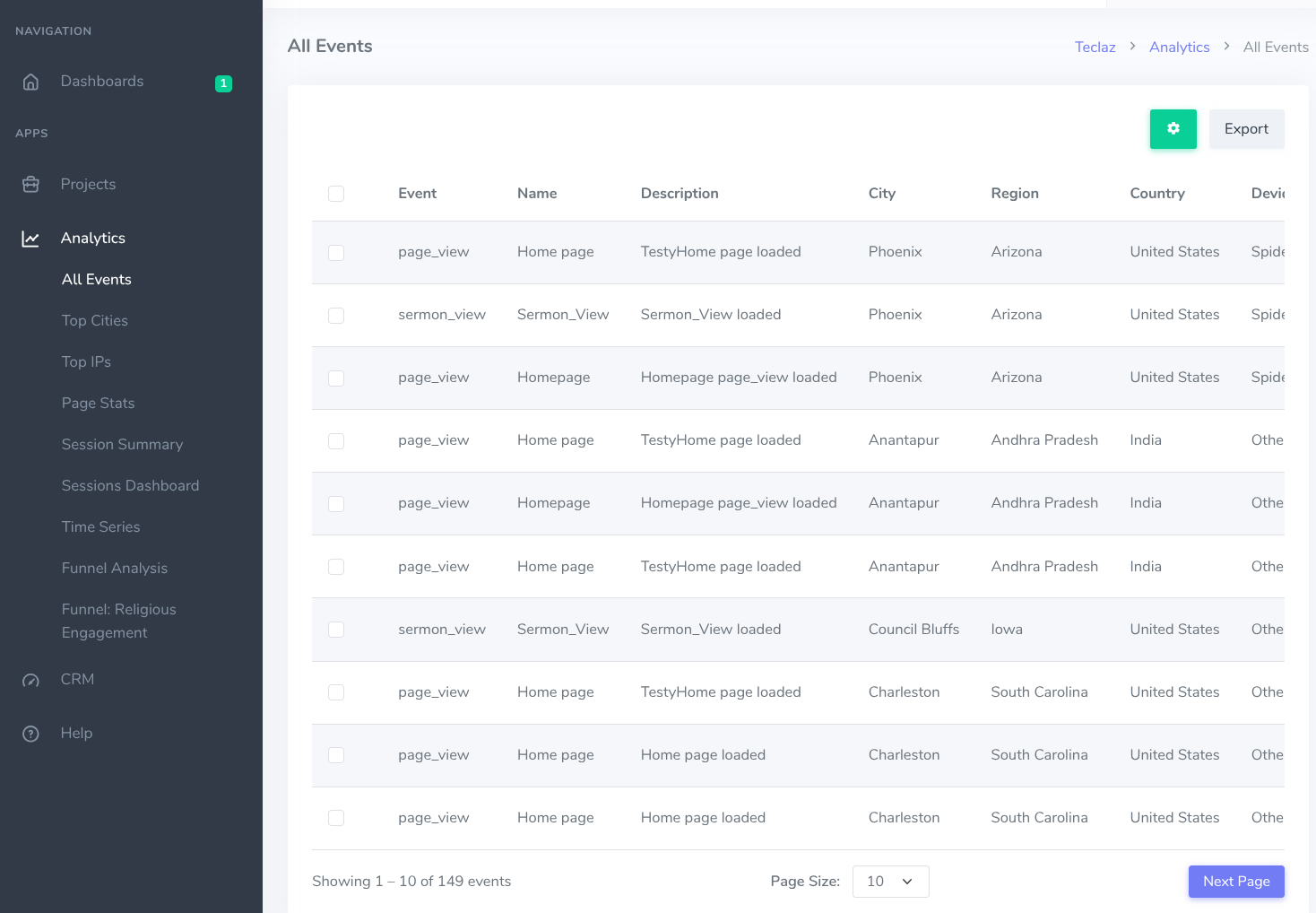 Live events view